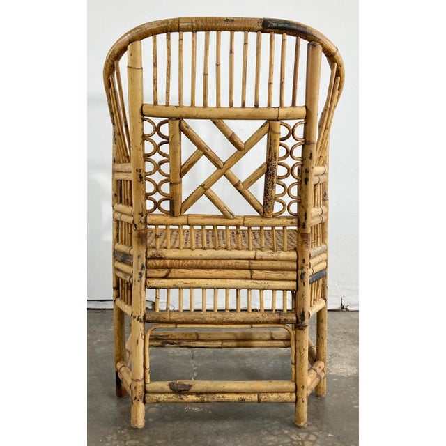Wood Vintage Chinoiserie Brighton Pavilion Style Rattan Arm Chair For Sale - Image 7 of 10