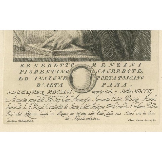 Mid 18th Century Benedetto Menzini, Florentine Poet & Priest Portrait, 1769, Etching For Sale - Image 5 of 9