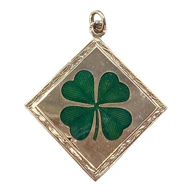 Art Nouveau Antique 14k Rose Gold Enamel Four Leaf Clover Charm Pendant For Sale - Image 3 of 8