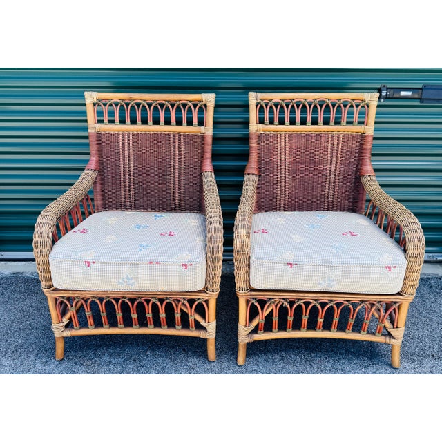 Vintage 1980s Braxton Culler Style Rattan Lounge Chairs, a Pair For Sale - Image 9 of 12