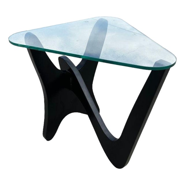 1950s Noguchi Style Biomorphic "Airplane" Side Table W/ Triangle Glass Top For Sale