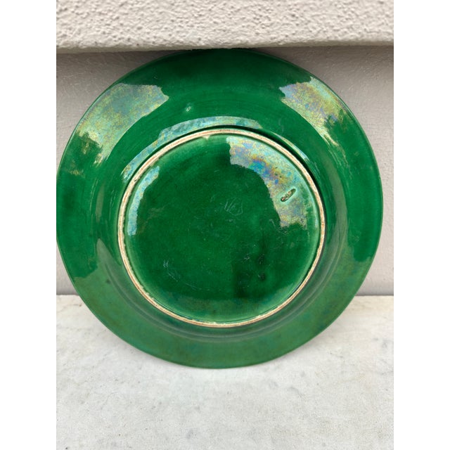 French Green Majolica Leaves Plate Montereau, Circa 1890 For Sale - Image 4 of 4