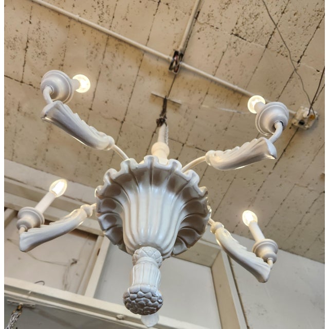1990s Wood White Chandelier For Sale - Image 4 of 4