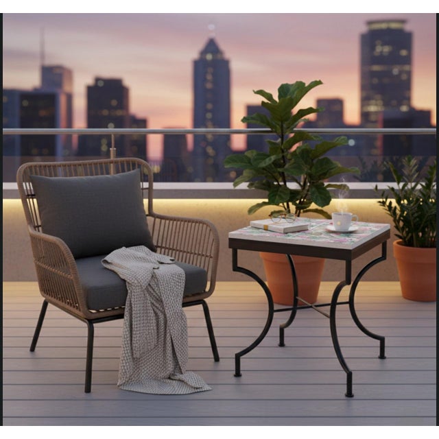 Metal Tropical Flamingo Tile-Top Side Table With Wrought Iron Base For Sale - Image 7 of 7