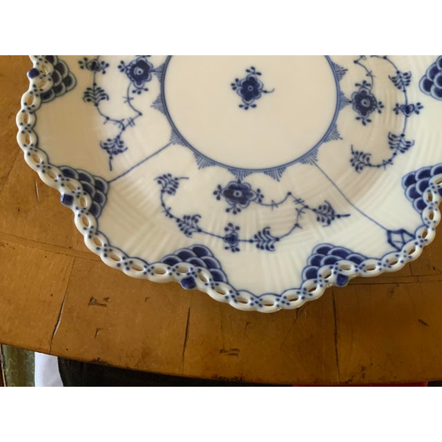 Royal Copenhagan 1960s Royal Copenhagen Blue Fluted Full Lace Porcelain Plate For Sale - Image 4 of 7