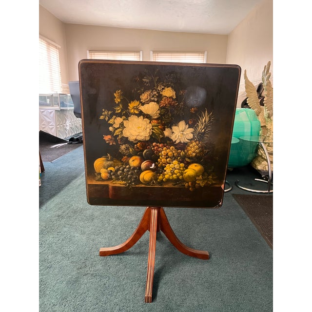 Wood 1940s Hand-Painted Ferguson Tilt-Top Chinoiserie Table For Sale - Image 7 of 8