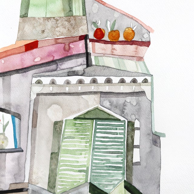2020s Golden Peach Afternoon - Original Warm-Tone Architectural Watercolor Painting on Paper For Sale - Image 5 of 6