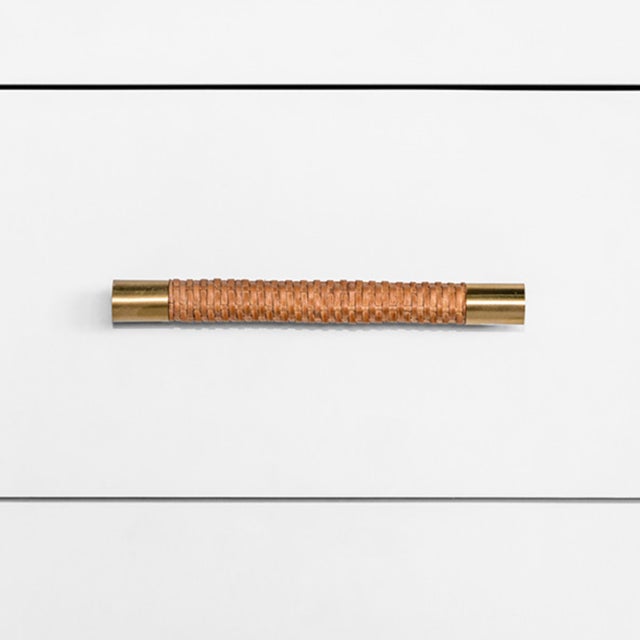 Contemporary Matthew Izzo Home Hancock Matte White Lacquer Two Drawer Side Table With Rattan Wrapped Handles and Brass Detail For Sale - Image 3 of 5