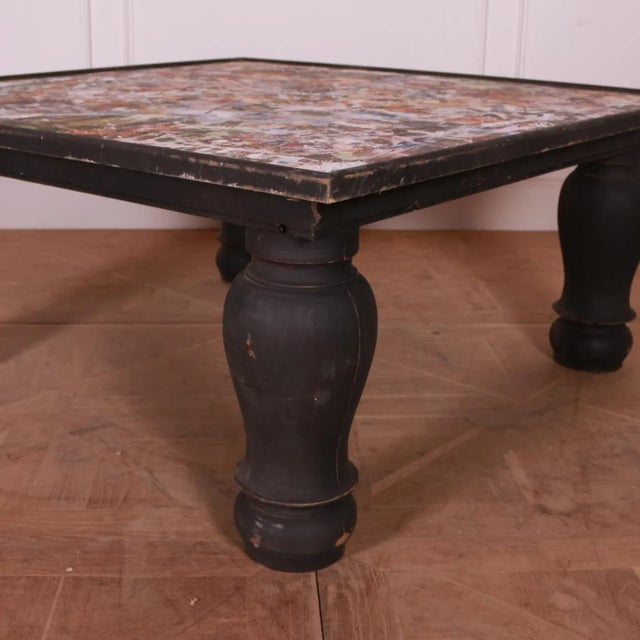 Unusual large English coffee table with an art room painted top. 1920. This piece is designed in the style of the selected...