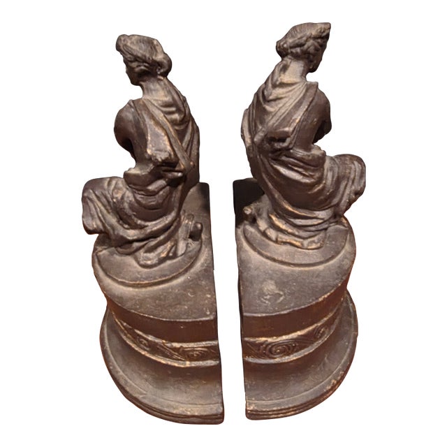 Antique Patinated Metal Figural Bookends For Sale