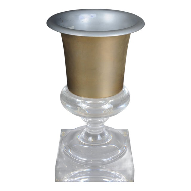 Hollywood Regency Style Acrylic Gold Goblet Vase For Sale
