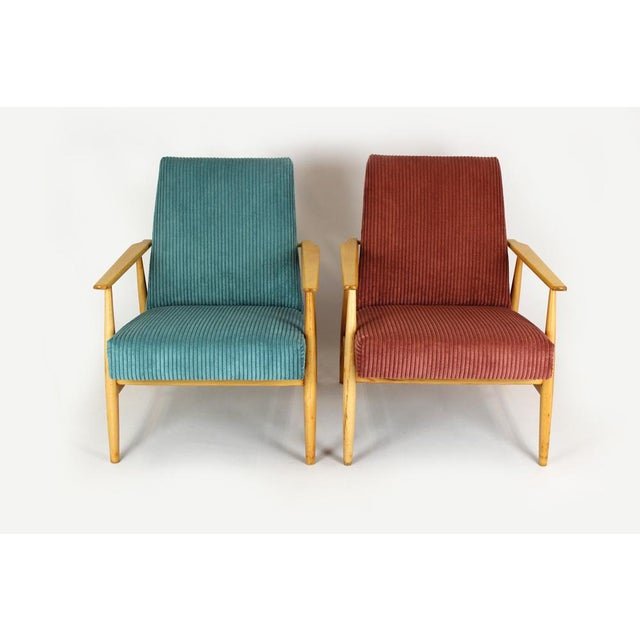 Set of Mid-Century Pink & Turquoise Beech Armchairs, 1960s For Sale - Image 12 of 18