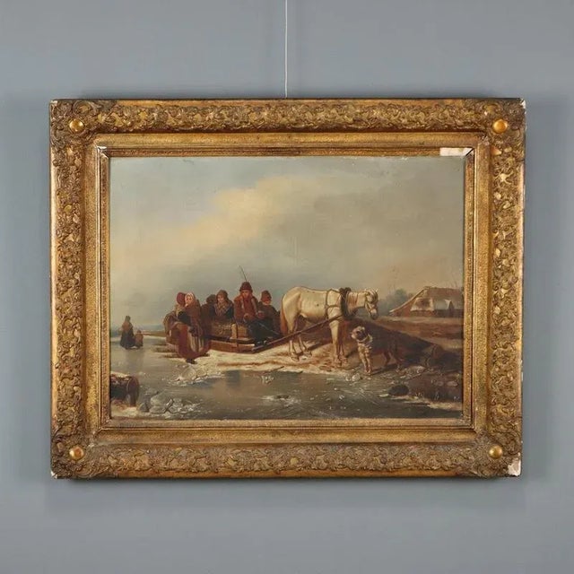 European Artist, Winter Scene, 1800s, Oil on Canvas, Framed For Sale - Image 13 of 13