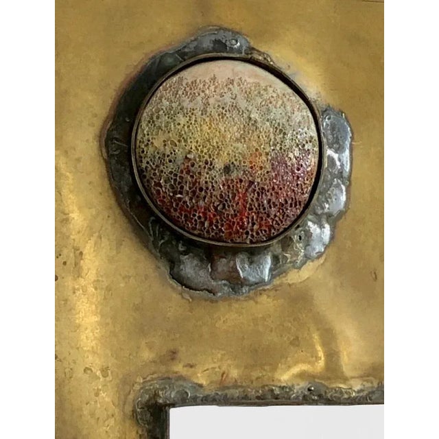 An exceptional mirror-mural (e) rectangular and asymmetrical, brutalist, shabby-chic, large vertical rectangular frame in...