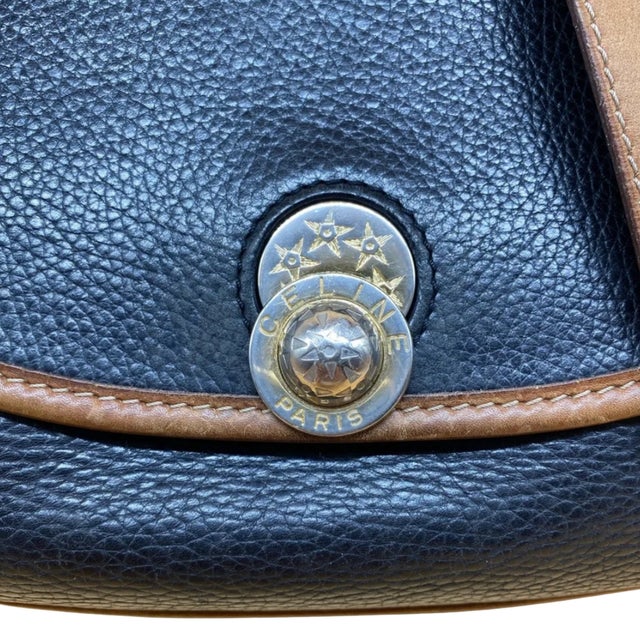 French Vintage Celine Black and Tan Leather Crossbody Shoulder Bag For Sale - Image 3 of 6