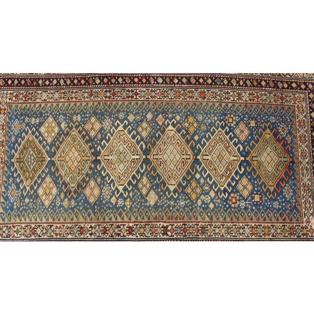 Antique 19th Century Caucasian Shirvan Rug With Medallions in Teal Blue Background and Multi Colors For Sale - Image 9 of 12