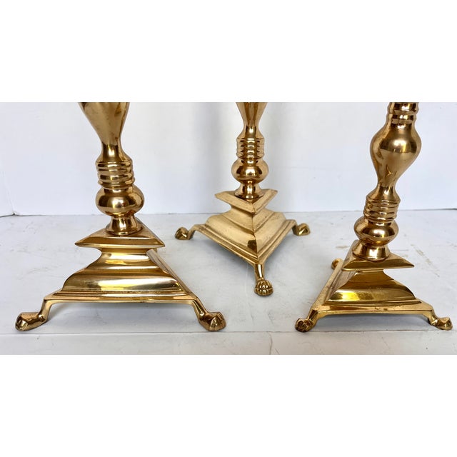 Vintage 1970s Brass Clawfoot Candle Holders - Set of 3 For Sale - Image 12 of 13