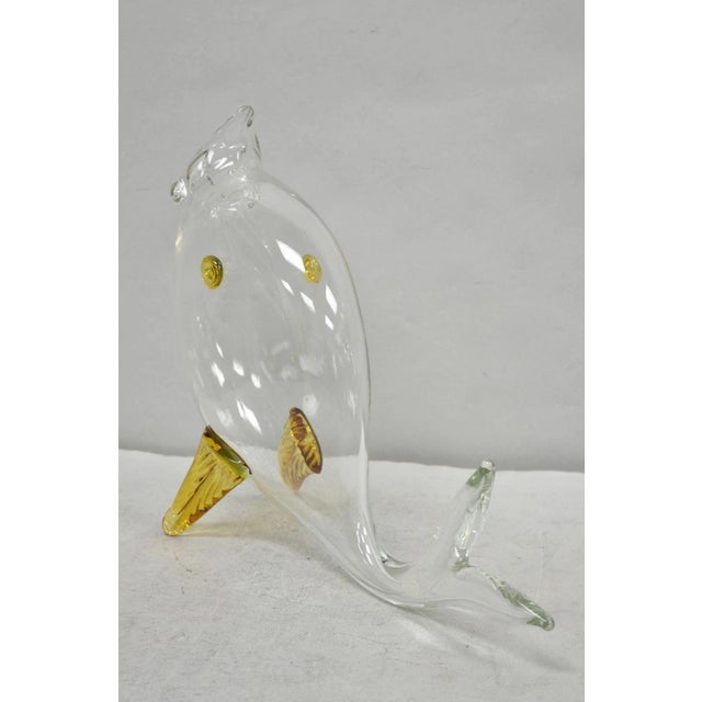 Vintage Mid Century Modern Blenko Style Amber Fin Blown Glass Fish Vase Bowl For Sale - Image 12 of 15