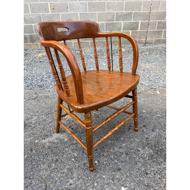 Farmhouse Early 20th Century Pair of Heywood Brothers & Wakefield Co. — Philadelphia, Pa Barrel Oak Armchairs For Sale - Image 3 of 16