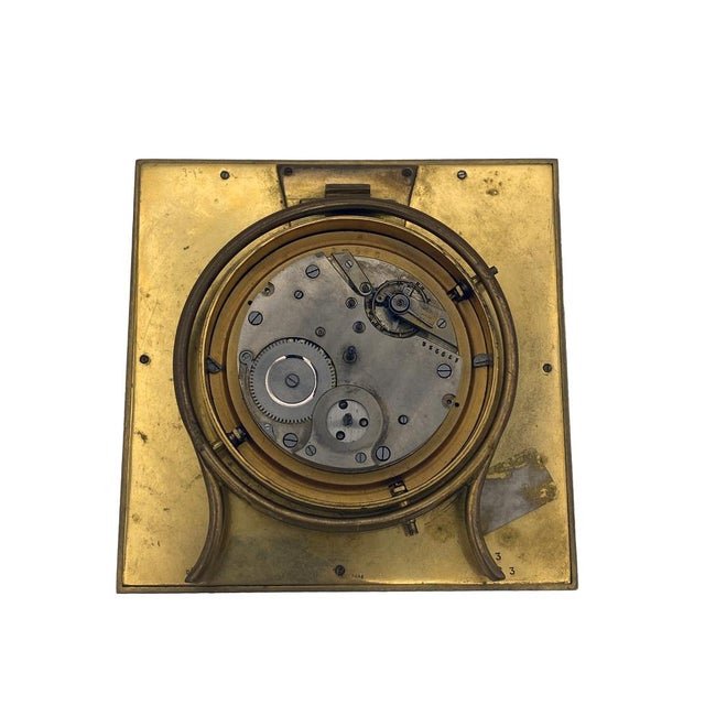 Metal 8 Day Desk Clock with Calendar and Brass Case from Philippe, Paris, 1920s For Sale - Image 7 of 9