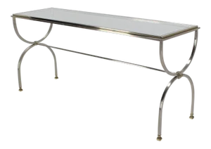 1960s Mid-Century Modern Chrome Brass and Glass Top Console Sofa Table