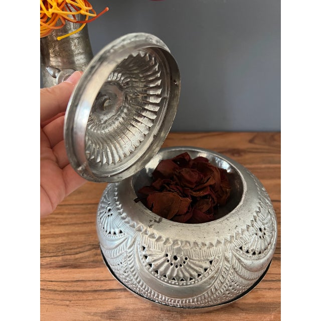1910s 1910s Antique Islamic Metal Round Shaped Box For Sale - Image 5 of 13