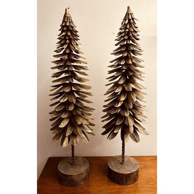 Metal Large Brass Pine Trees, Italy, 1970s, Set of 2 For Sale - Image 7 of 7