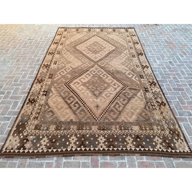 Handwoven Vintage Kilim Rug in Beige, Brown and Soft Gray, 9.6 X 16.1 Ft For Sale - Image 4 of 15