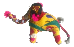 Vintage Mid Century Indian Rajasthan Multicolor Patchwork Fabric Elephant Figurine