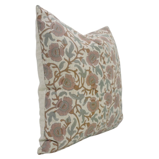 Fabdivine Handmade Block Print Linen Blend Pillow Cover – Vasundra Floral Design features a beautifully handcrafted floral...