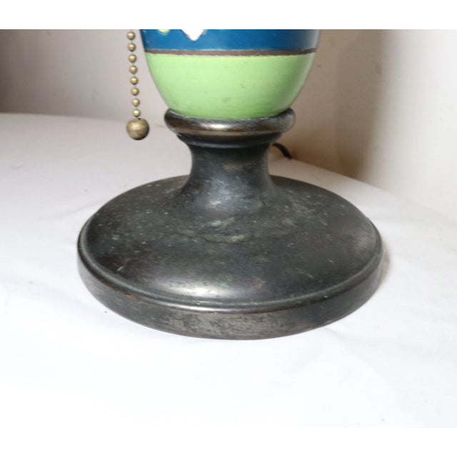 Brass 1930s Rare Antique Austrian Amphora Pottery Cast Iron Brass Electric Table Lamp For Sale - Image 8 of 11