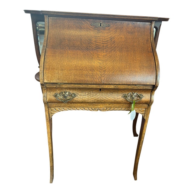 Antique Oak Slant-Front Secretary Writing Desk For Sale