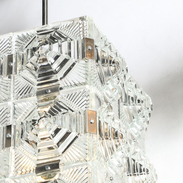 1970s Mid-Century Glass & Chrome Fitted Rectangular Pendant Chandelier by Kinkeldey For Sale - Image 5 of 18