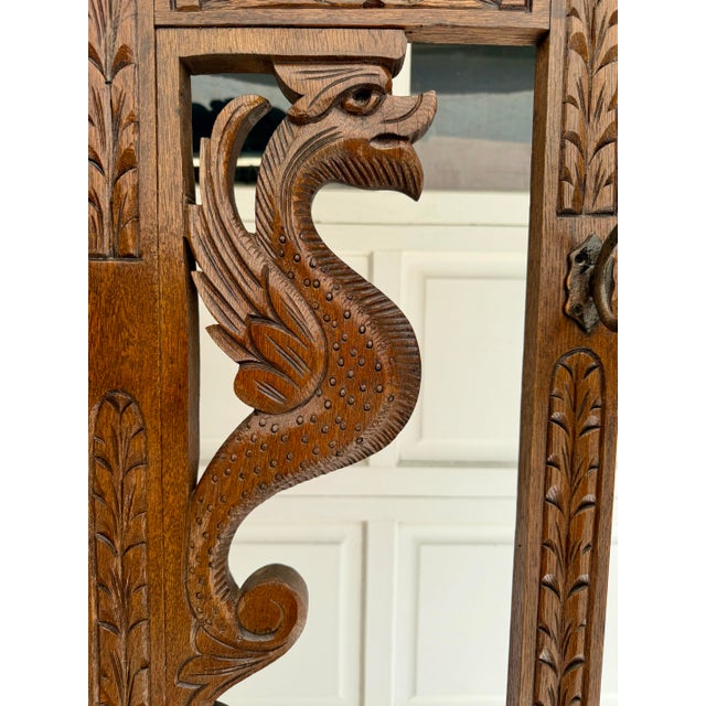 Victorian Mid 20th C. Hand-Carved Halltree Entry Organizer With Mirror and Hooks For Sale - Image 3 of 12
