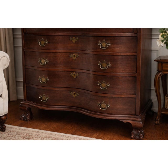 1930s–1940s Northwestern Furniture Co. Mahogany Serpentine Secretary Bookcase Desk For Sale - Image 9 of 12