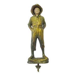 Antique Signed J Ruhl Tom Sawyer Gilt Paperweight Statue With Celluloid Face