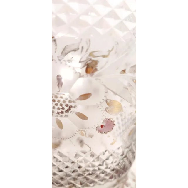 Boho Chic Hand Painted Carved Glass Vase, France, 1960s For Sale - Image 3 of 13