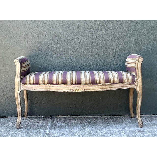 Late 20th Century Vintage Louis XV Striped Bench For Sale - Image 5 of 12