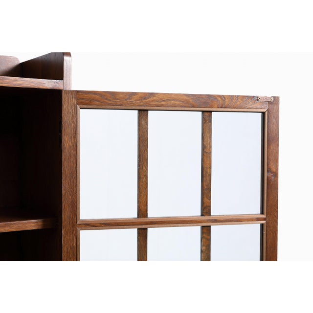 Mission Oak 2 Door Bookcase With Glass Doors - Walnut For Sale - Image 4 of 13