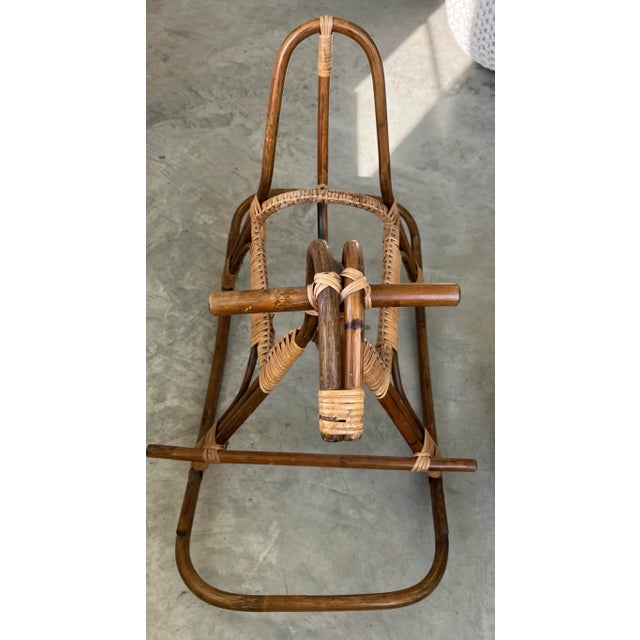 Contemporary 1960s Italian Bent Bamboo & Rattan Rocking Horse Attributed to Franco Albini For Sale - Image 3 of 11