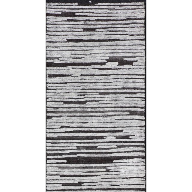Measures: 2'5 x 11'8 Modern Runner with Abstract Linear Design in Charcoal and Light Grey 2'5 x 11'8. Keivan Woven Arts /...