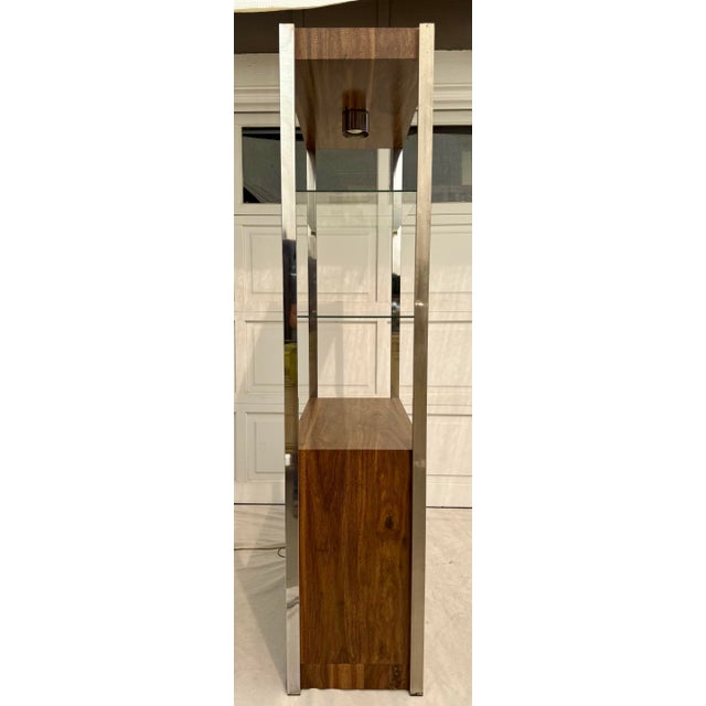 Vintage Chrome and Faux Wood Etagere With Lighted Glass Shelves For Sale - Image 11 of 12