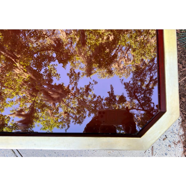 Vintage Art Deco Style Deep Burgandy Lacquered Coffee Table With Gold Accents For Sale - Image 12 of 12