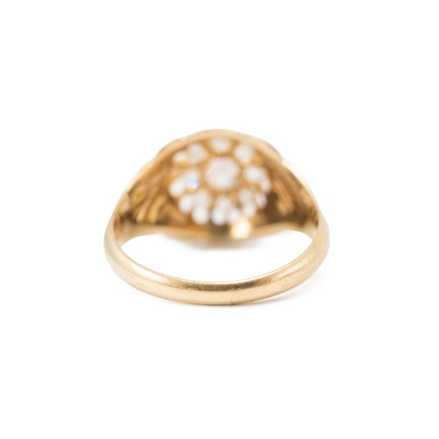 Metal Antique Victorian 18k Yellow Gold 0.56ct Old Cut Diamond Cluster Engagement Ring, Size 5.5 For Sale - Image 7 of 9