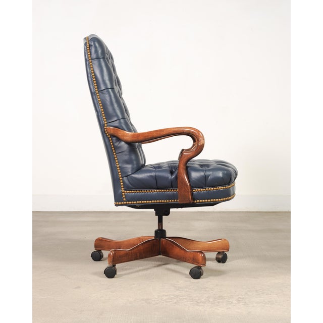 Wood English Regency Style Tufted Leather Executive Office Chair For Sale - Image 7 of 18