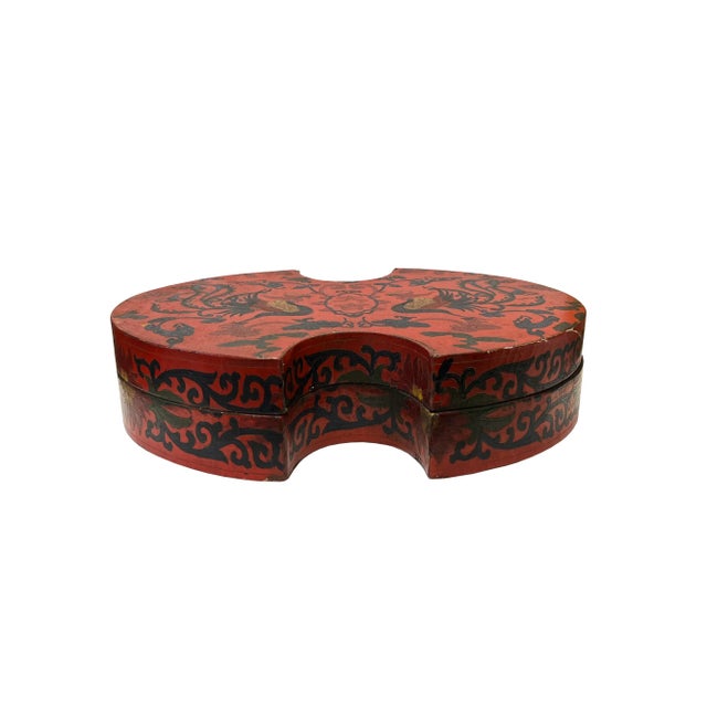 2010s Chinese Distressed Brick Red Phoenix Graphic Oval Shape Box For Sale - Image 5 of 5