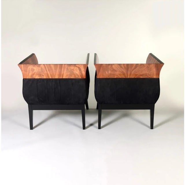 Orlando Diaz-Azcuy Orlando Diaz-Azcuy Chalice Chairs in Black Micro Fiber and Rosewood - a Pair For Sale - Image 4 of 6