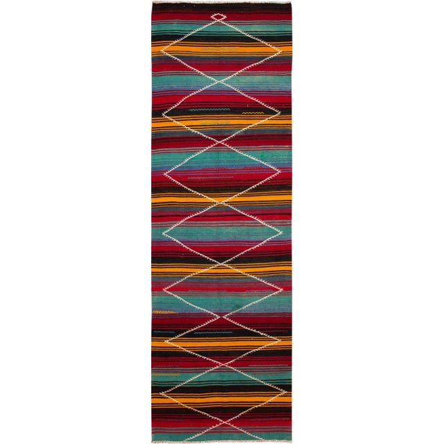 Vintage Persian Kilim Handmade Multicolor Tribal Wool Runner For Sale - Image 9 of 9