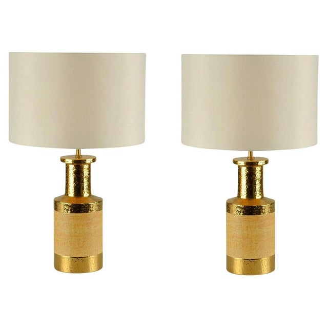 Italian Table Lamps in Gold and Stoneware Ceramic by Bitossi, 1970s, Set of 2 For Sale - Image 14 of 14