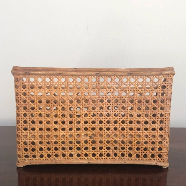 Vintage Mid-20th Century Wood & Cane Desk Organizer For Sale In Baltimore - Image 6 of 12